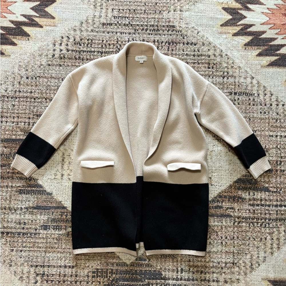 Bohme Cream and Black Women's Open Sweater Small